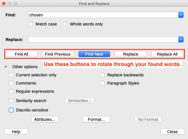 buttons to find and replace in libreoffice writer
