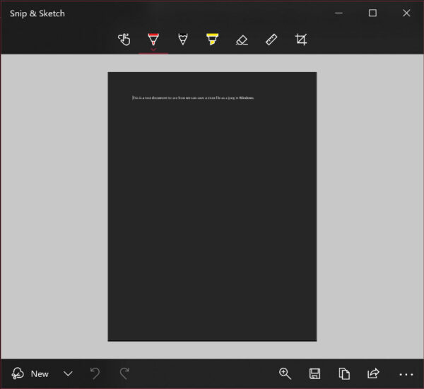 Windows snip and sketch panel save screenshot