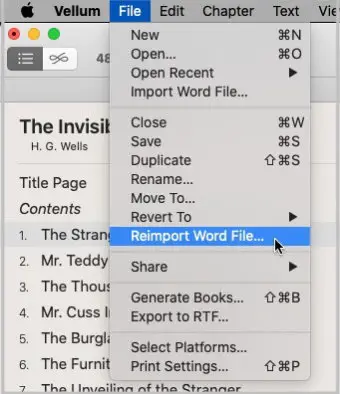 vellum file menu > reimport word file