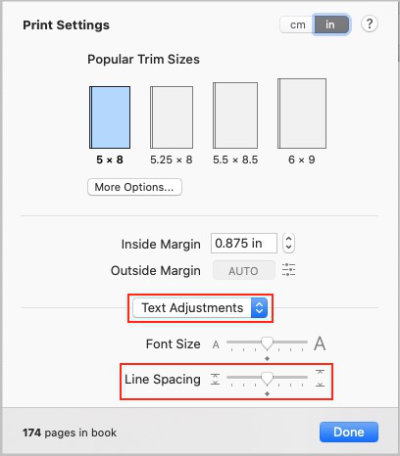 change line spacing in vellum for mac - print settings panel