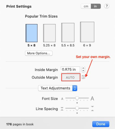 vellum print settings panel. change margins in vellum