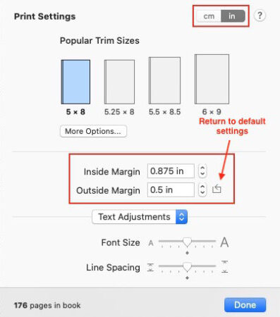 return vellum margin setting to default. change margins in vellum