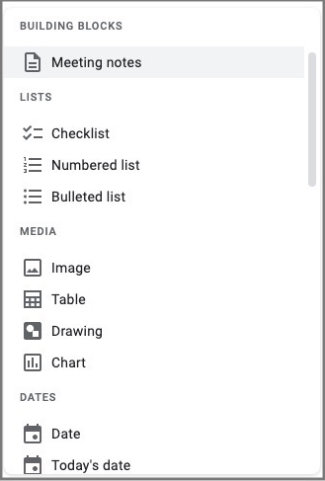 google docs page insert menu