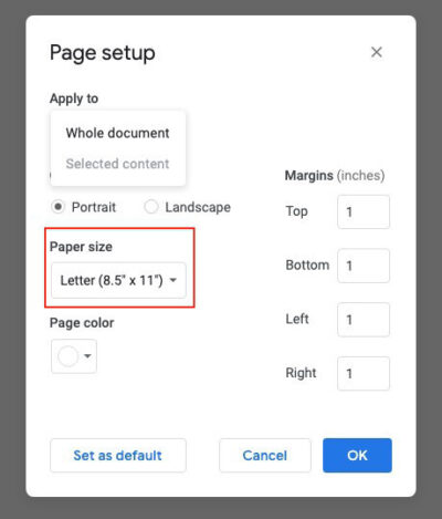 essay google docs size