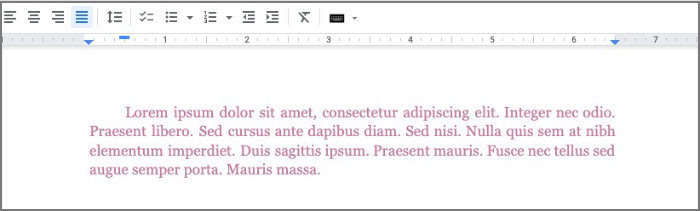 Google Docs document with first line indent
