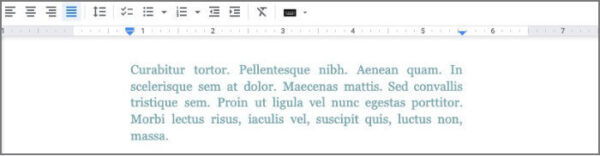 Google Docs document with paragraph indents on both sides