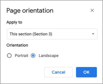 google docs format menu change page orientation