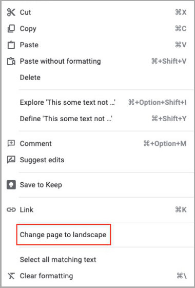 change google docs to landscape