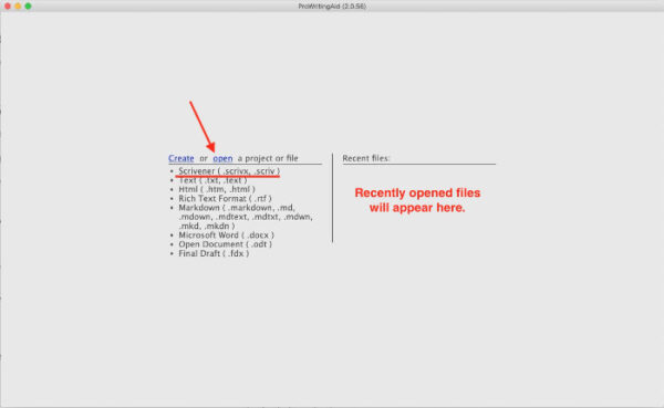 prowritingaid desktop app panel open scrivener file
