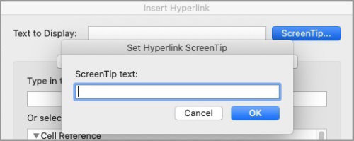 Excel hyperlink screen tip text