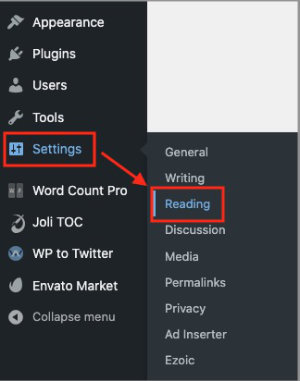 wordpress settings menu