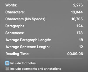 scrivener composition mode word count in bottom bar.
