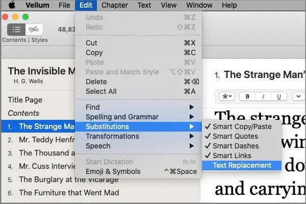 can you edit in vellum for mac - text edit features