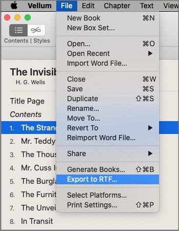 vellum for mac - export to rtf file format