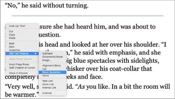 insert a block quotation in vellum for mac