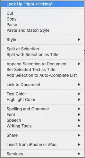 scrivener composition mode right-click context menu