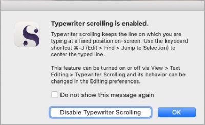 scrivener for mac composition mode typewriter scrolling notification