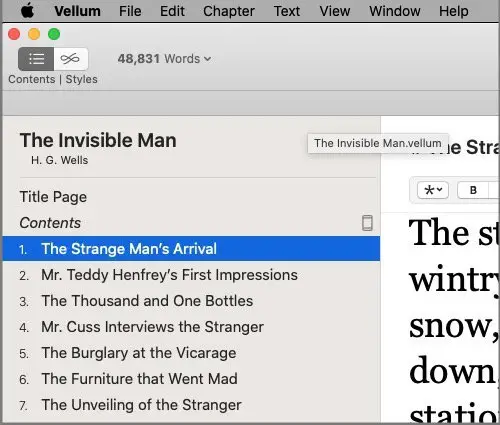 drag chapters in vellum for mac - can you edit in vellum
