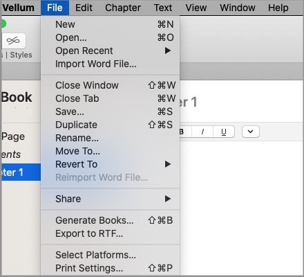 vellum keyboard shortcuts - vellum for mac file menu