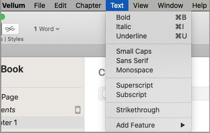 vellum keyboard shortcuts - vellum for mac text menu