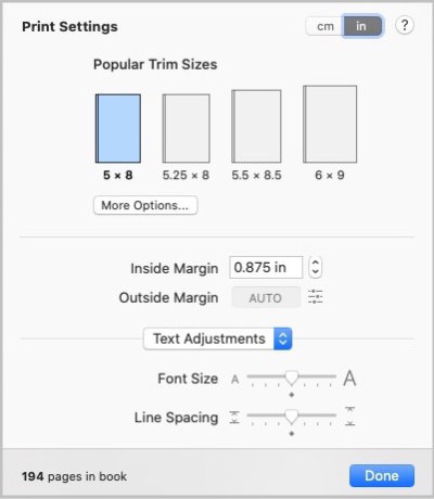 change the print size in vellum for mac