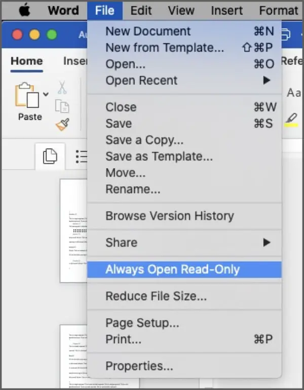 make word files read only from mac file menu