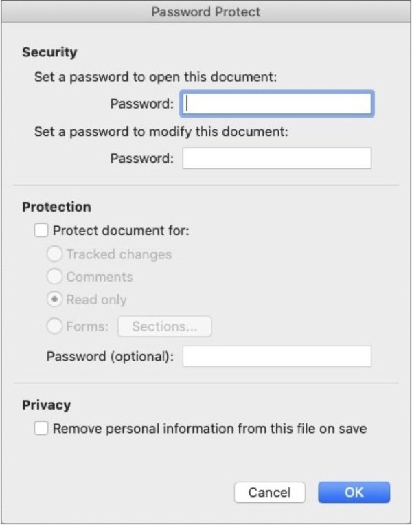 document protection panel in ms word for macs