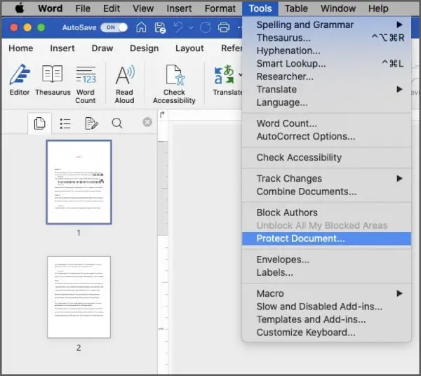 ms word for mac tools menu protect document to make word documents read-only
