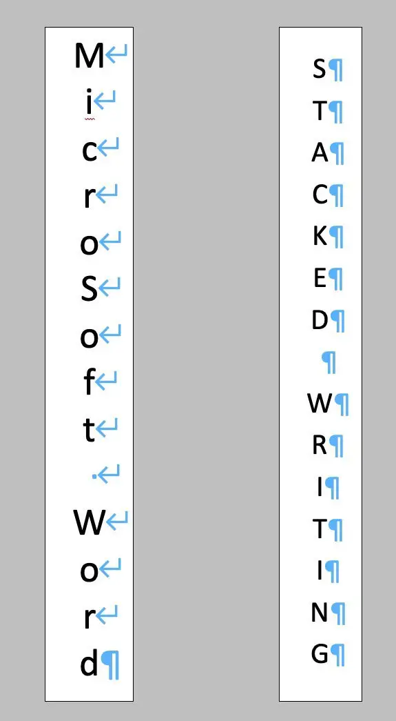 stacked text in ms word