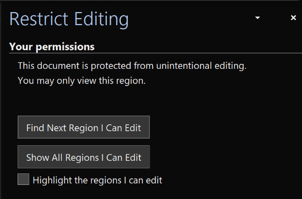 restrict editing in ms word for windows find next region