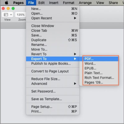 apple pages file export menu