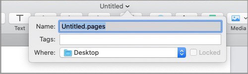 apple pages rename file at top of window