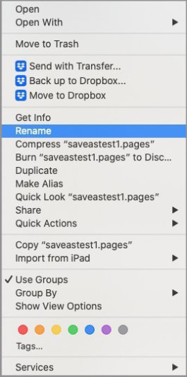 mac finder right-click context menu rename