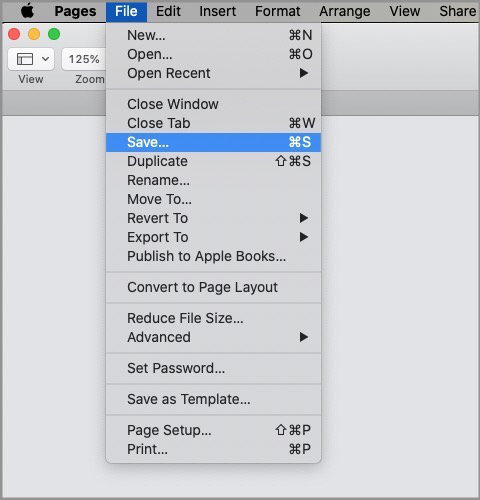 apple pages file menu - save as in apple pages