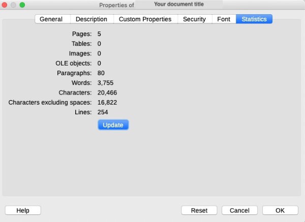 document statistics in libreoffice writer for macs