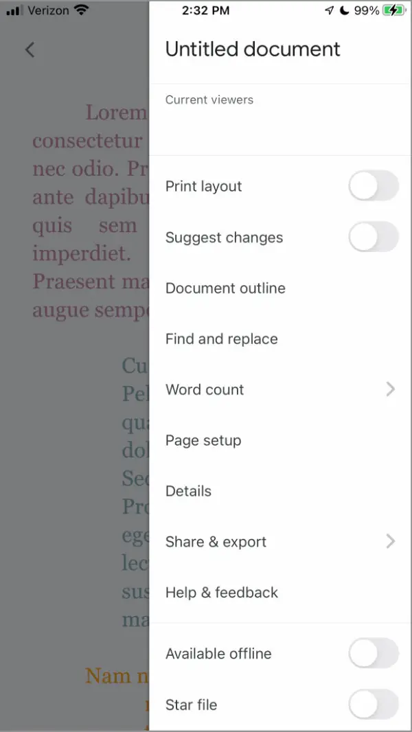 activate word count in google docs on mobile devices