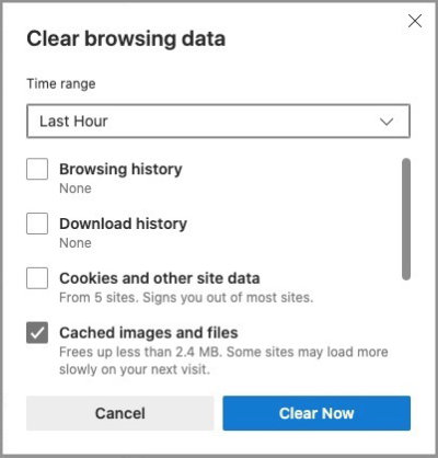 clear the cache in Edge browser