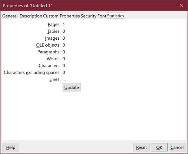 document statistics panel libreoffice writer for windows