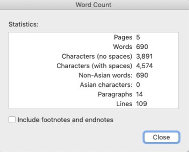 count words in microsoft word - word count panel