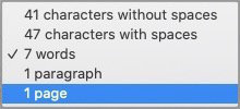 word count options available in apple pages on macs