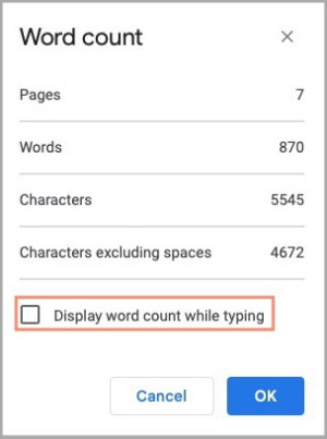 word count in google docs