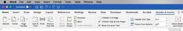 header and footer settings microssoft word