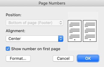 microsoft word page number alignment panel