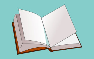 blank open book on green background.