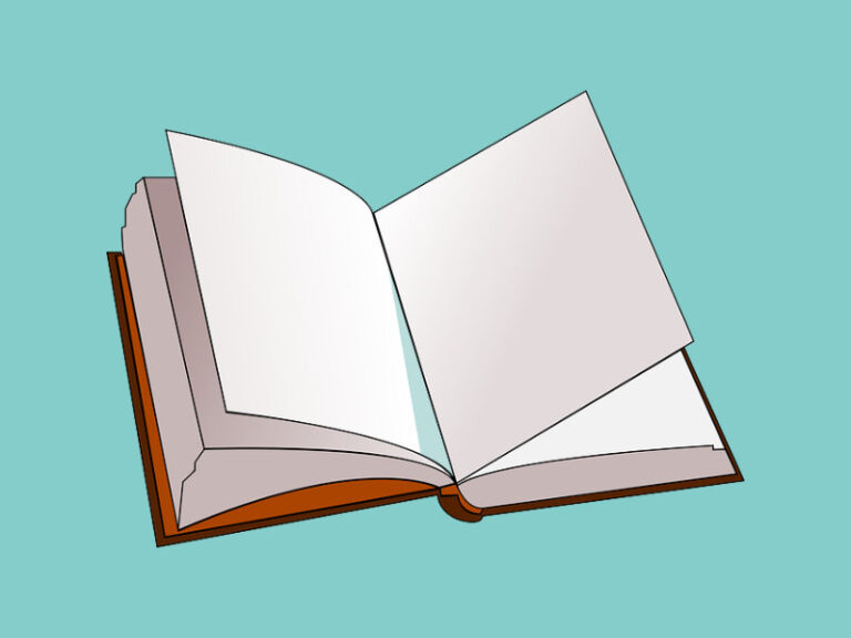 blank open book on green background.