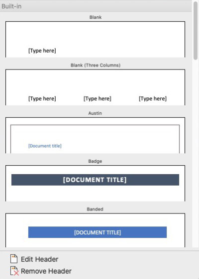 prebuilt header styles microsoft word