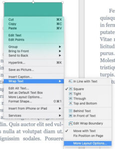 right-click menu leading to wrapping options for text boxes in ms word