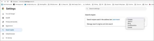 change the default search engine in chrome