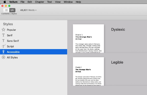 accessible styles panel in vellum for mac