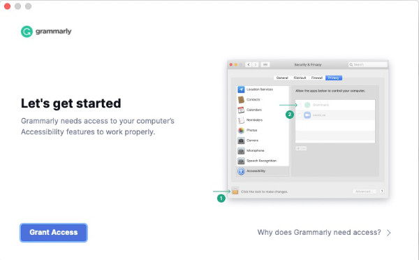 Grammarly - grant access to accessibility